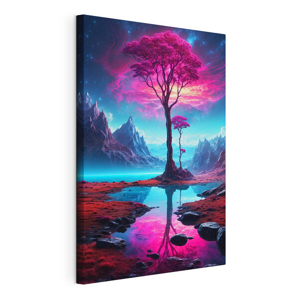 Wandbilder Baum mit einer rosa Blume darauf