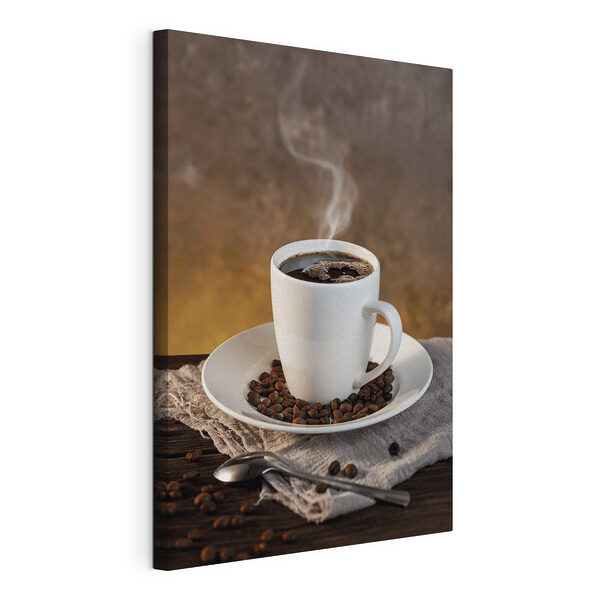 Tasse Kaffee auf einem Teller mit Kaffeebohnen Wandbilder Tasse Kaffee auf einem Teller mit Kaffeebohnen