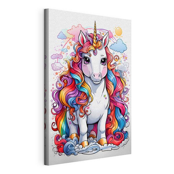 Cartoon eines Einhorns mit Regenbogenhaar Wandbilder Cartoon eines Einhorns mit Regenbogenhaar