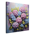 Wandbilder Gemälde von rosa und blauen Hortensienblüten