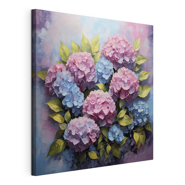 Wandbilder Gemälde von rosa und blauen Hortensienblüten