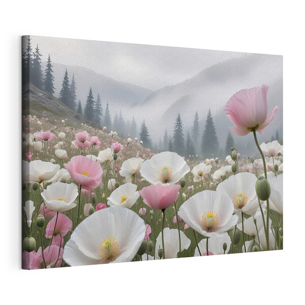 Wandbilder Wandbilder Neblige Wiese mit blühenden Mohnblumen (Artikelnummer: s38369)