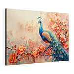 Wandbilder Majestätischer Pfau inmitten leuchtender Blüten