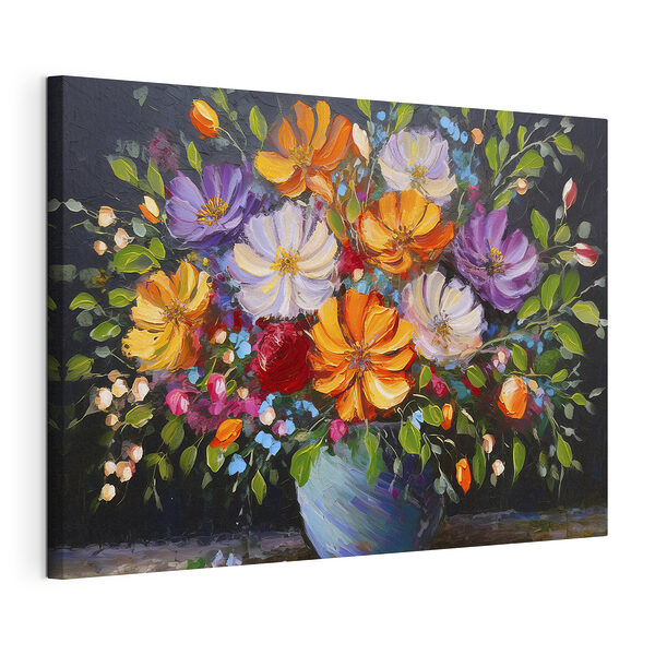Wandbilder Bunte Blüten in einer türkisfarbenen Vase