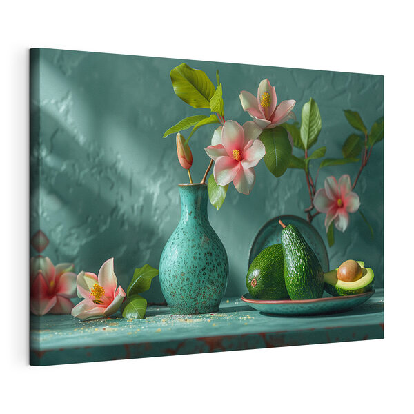 Avocados und Blumen auf dem Teedisplay Wandbilder Avocados und Blumen auf dem Teedisplay