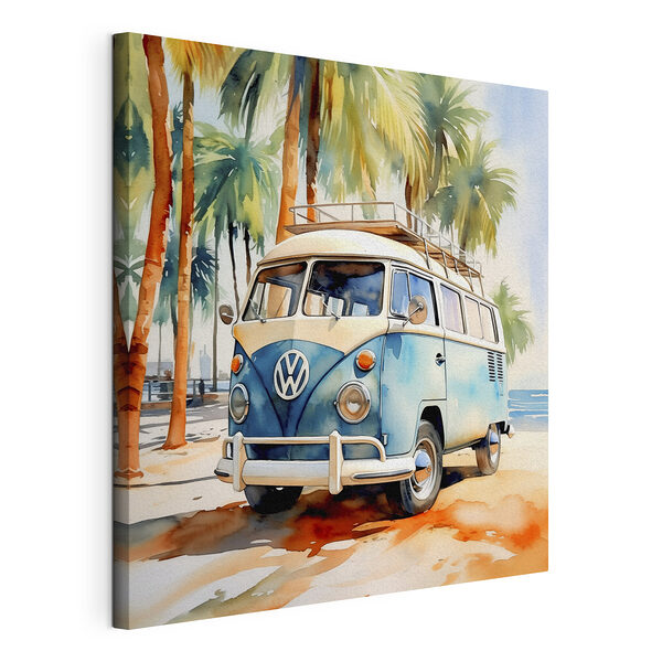 Wandbilder Wandbilder Aquarell eines blau-weißen Lieferwagens (Artikelnummer: s38911)