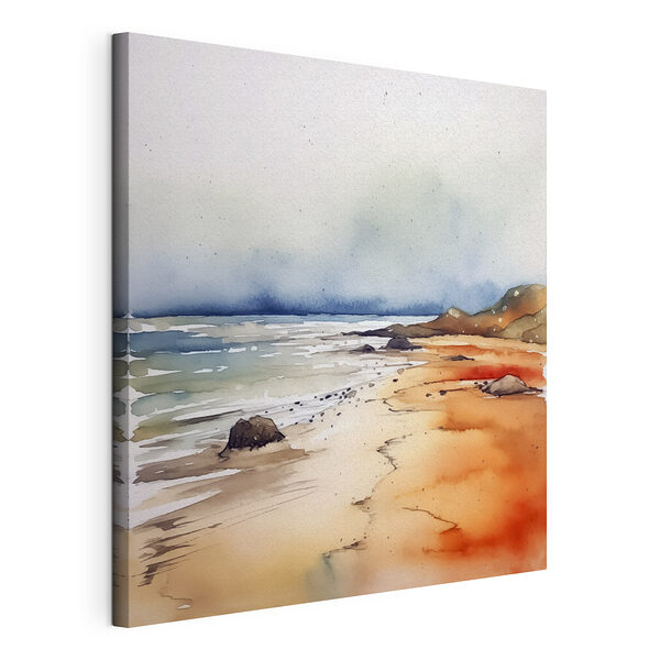 Wandbilder Aquarell eines Strandes mit Felsen und Wasser