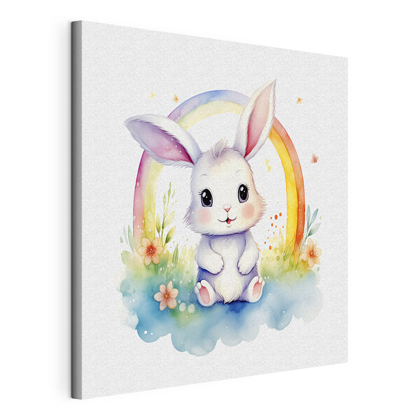 Wandbilder Wandbilder Aquarell eines Häschens mit Regenbogen (Artikelnummer: s38940)