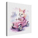 Wandbilder Fox fährt ein rosa Spielzeugauto