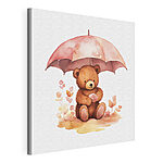 Wandbilder Teddybär hält eine Blume unter einem Regenschirm