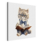 Wandbilder Katze mit Brille und Fliege liest ein Buch
