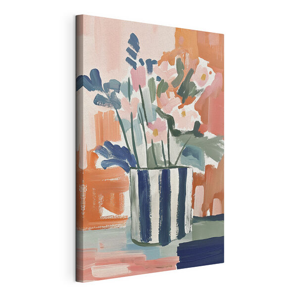 Wandbilder Gemälde von Blumen in einem gestreiften Topf