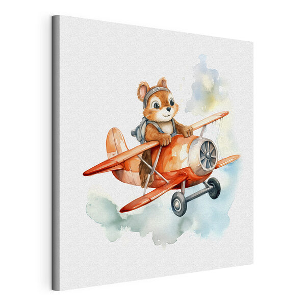 Abenteuerlustiges Eichhörnchen steuert Spielzeugflugzeug Wandbilder Abenteuerlustiges Eichhörnchen steuert Spielzeugflugzeug