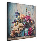 Wandbilder Gruppe von bunten Blumen in blauen Vasen