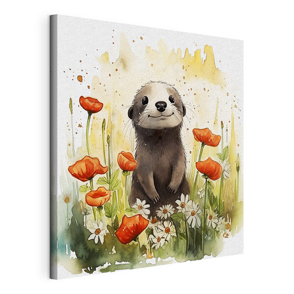 Wandbilder Aquarell eines in einem Blumenfeld stehenden Tieres