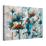 Wandbilder Gruppe von Blumen mit blauen und weißen Blütenblättern