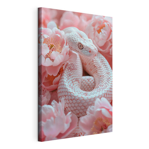 Wandbilder Wandbilder Weiße Schlange in rosa Blumen (Artikelnummer: s39944)