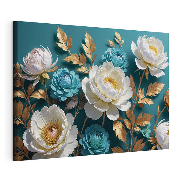 Wandbilder Gruppe von weißen und blauen Blumen