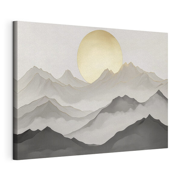 Wandbilder Gemälde von Bergen und der Sonne