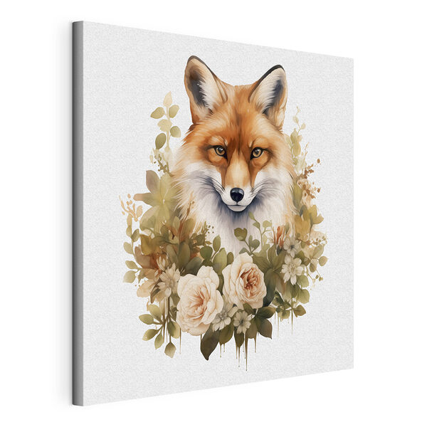 Wandbilder Fuchs mit Blumen um ihn herum