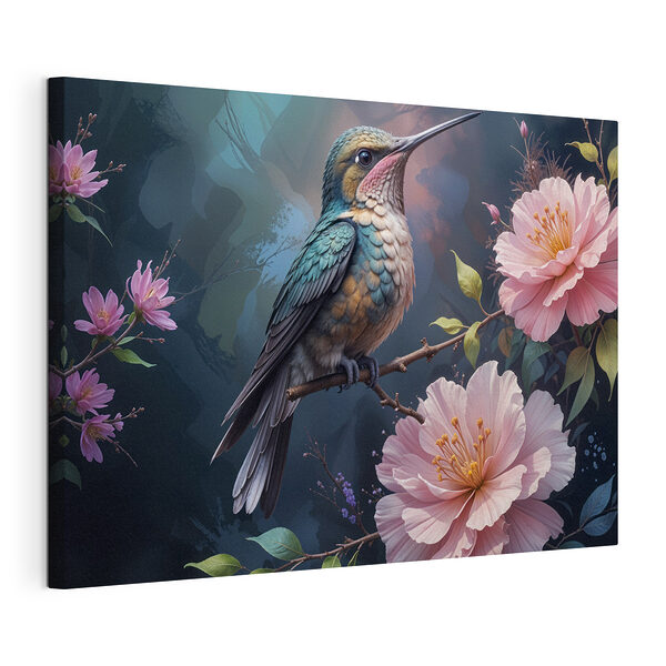 Wandbilder Wandbilder Vogel auf einem Zweig mit Blumen sitzend (Artikelnummer: s40155)