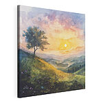 Wandbilder Gemälde einer Landschaft mit einem Baum und Blumen