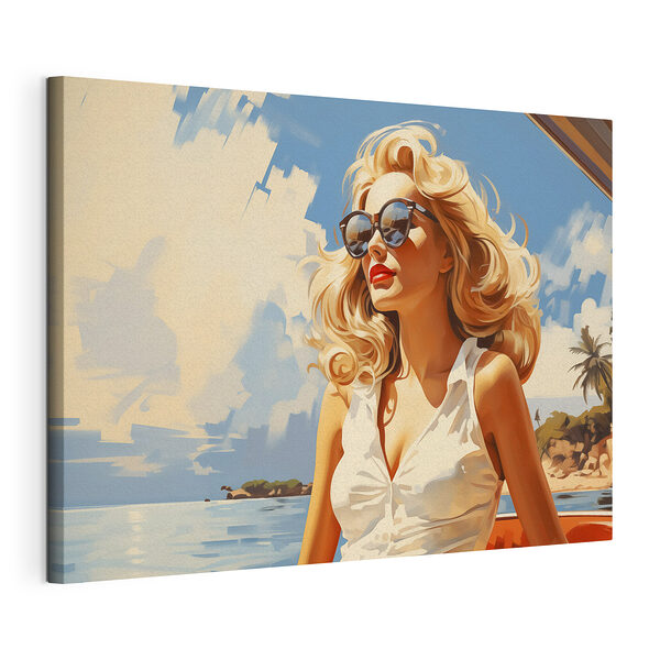 Frau mit Sonnenbrille und einem weißen Kleid Wandbilder Frau mit Sonnenbrille und einem weißen Kleid