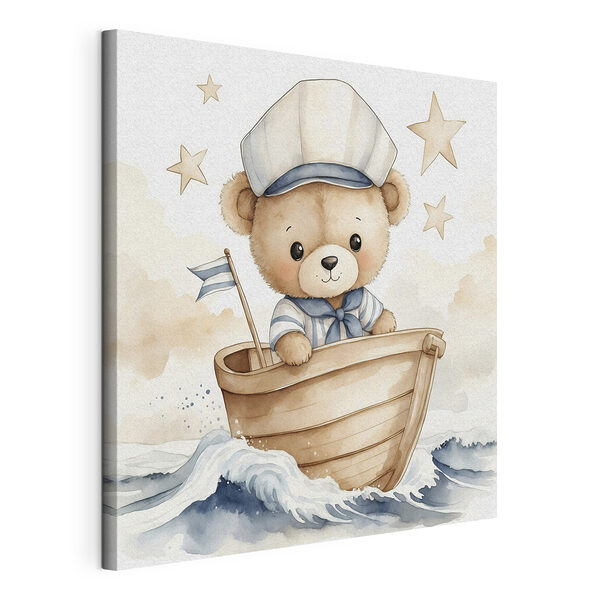 Wandbilder Aquarell eines Teddys in einem Boot