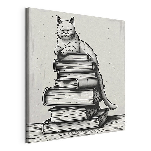 Katze sitzt auf einem Bücherstapel Wandbilder Katze sitzt auf einem Bücherstapel