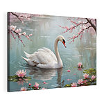 Wandbilder Weißer Schwan im Wasser mit rosa Blumen