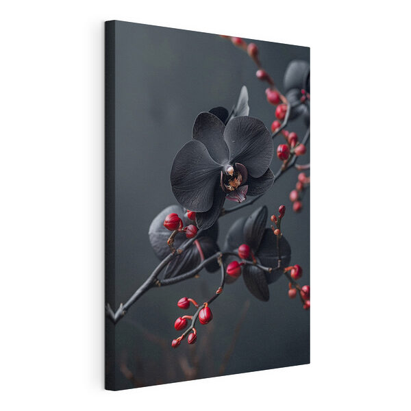 Wandbilder Schwarze Blume mit roten Beeren