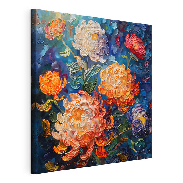 Wandbilder Gemälde mit Blumen auf blauem Hintergrund