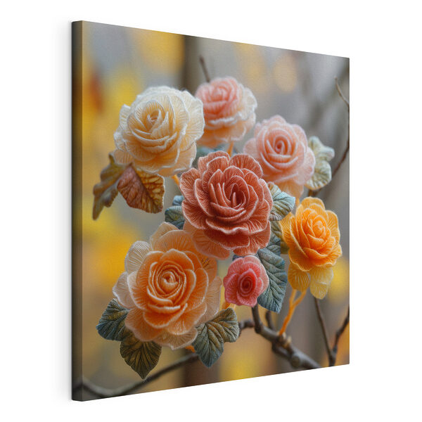 Wandbilder Herbstrosen in zarter Stickerei