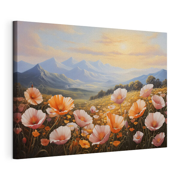 Wandbilder Blumenfeld mit Bergen im Hintergrund