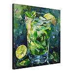 Wandbilder Glas mit Eis und Limetten