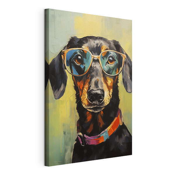 Wandbilder Gemälde eines Hundes mit Brille