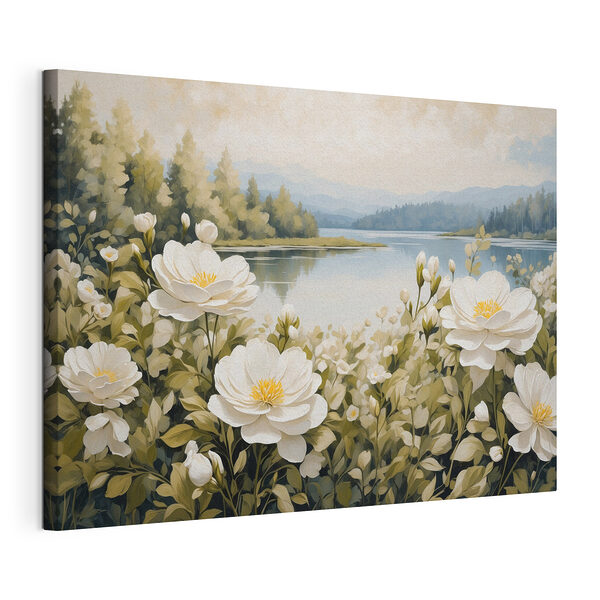Gemälde von Blumen an einem See Wandbilder Gemälde von Blumen an einem See