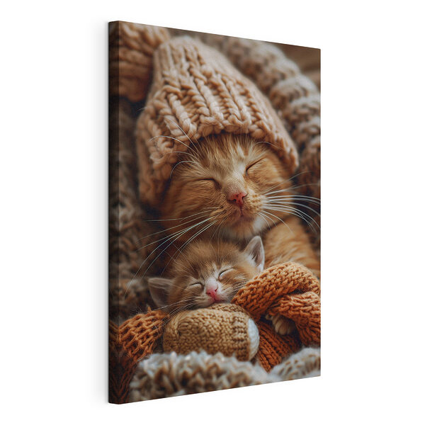 Wandbilder Wandbilder Katze und Kätzchen mit gestrickten Mützen (Artikelnummer: s40905)