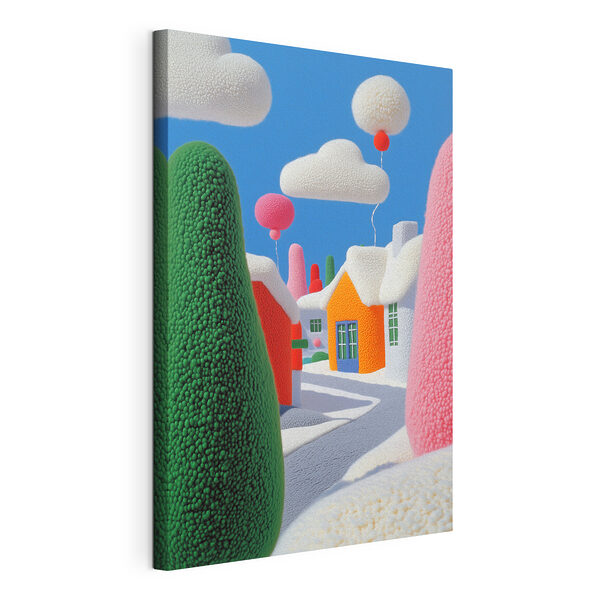 Wandbilder Cartoon-Stadt mit Bäumen und Luftballons