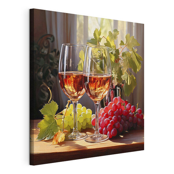 Wandbilder Zwei Gläser Wein neben Weintrauben
