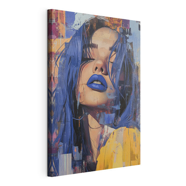 Wandbilder Frau mit blauem Haar und blauem Lippenstift