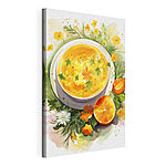 Wandbilder Schale mit Orangensuppe mit Blumen und Blättern