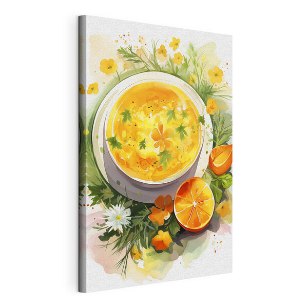 Wandbilder Schale mit Orangensuppe mit Blumen und Blättern (Artikelnummer: s41170) Wandbilder Wandbilder Schale mit Orangensuppe mit Blumen und Blättern (Artikelnummer: s41170)