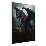 Wandbilder Schwarzer Drache auf einem Felsen