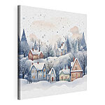 Wandbilder Aquarellmalerei von Häusern und Bäumen im Schnee