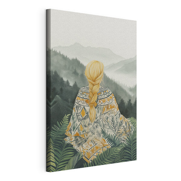 Wandbilder Frau sitzt im Wald und schaut auf Berge (Artikelnummer: s41452) Wandbilder Wandbilder Frau sitzt im Wald und schaut auf Berge (Artikelnummer: s41452)