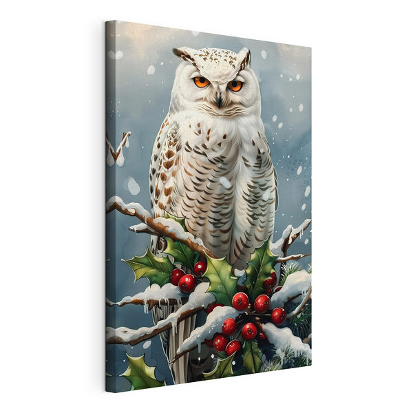 Wandbilder Weiße Eule sitzt auf einem Zweig mit Schnee und Beeren (Artikelnummer: s41482) Wandbilder Wandbilder Weiße Eule sitzt auf einem Zweig mit Schnee und Beeren (Artikelnummer: s41482)