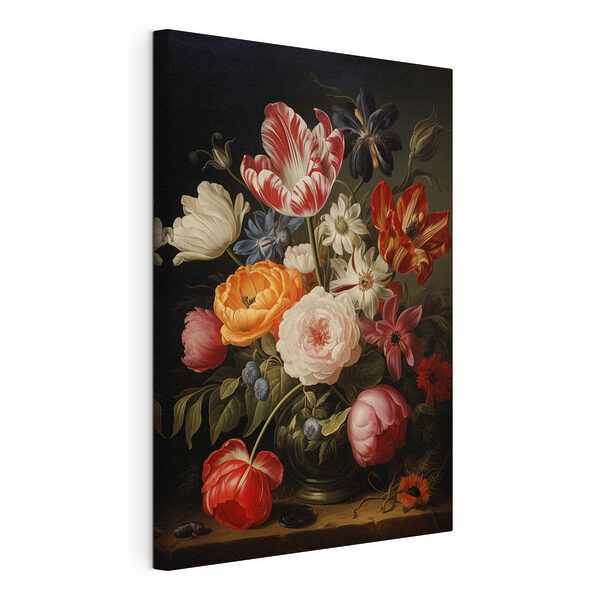 Wandbilder Gemälde von Blumen auf schwarzem Hintergrund
