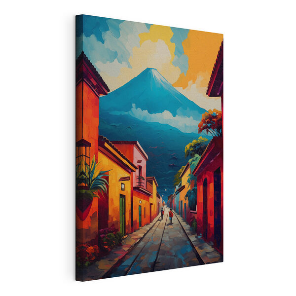 Wandbilder Gemälde einer Straße mit Gebäuden und einem Berg im Hintergrund (Artikelnummer: s41675) Wandbilder Wandbilder Gemälde einer Straße mit Gebäuden und einem Berg im Hintergrund (Artikelnummer: s41675)