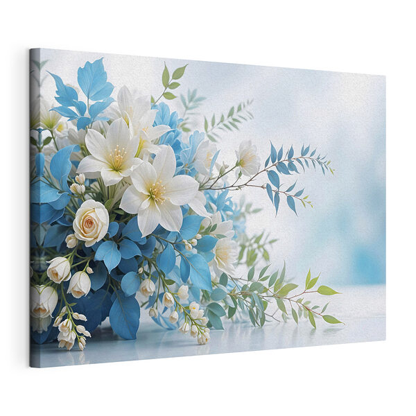 Wandbilder Blumenstrauß aus weißen und blauen Blumen